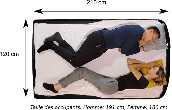 Schéma du couchage de la tente de toit NaïtUp Duö pour deux personnes