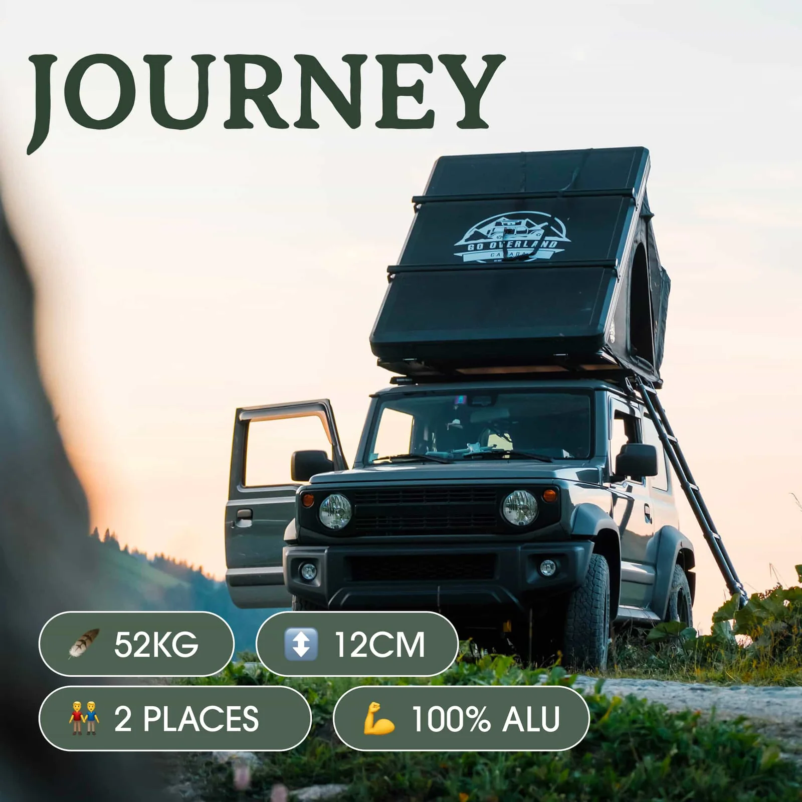 Présentation visuelle de la tente de toit Go Overland Journey compacte